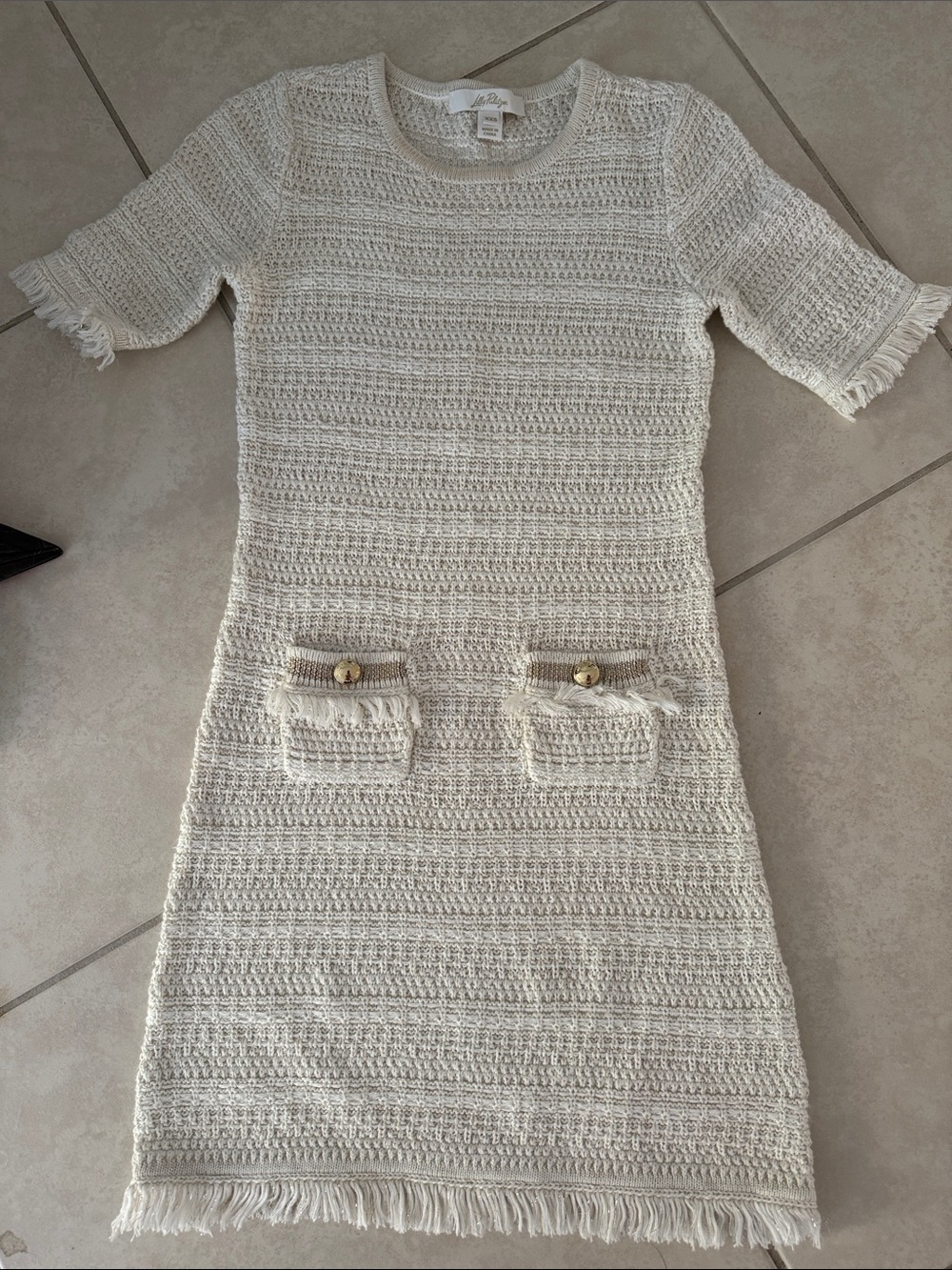 Lilly Pulitzer Cream Knit Fringe Midi Dress with Pocket Tabs